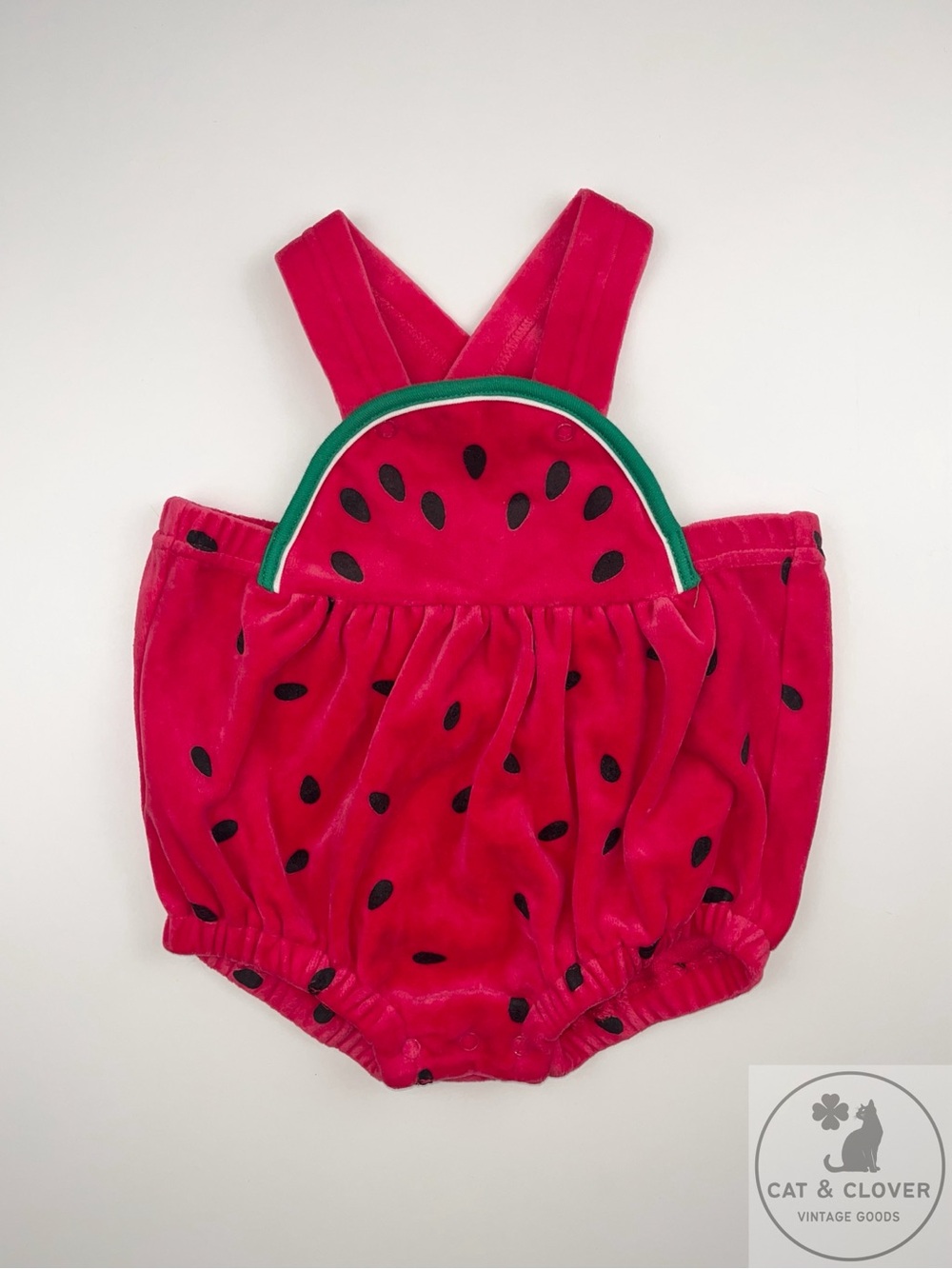 Le Top 90s Watermelon Velour Bubble Vintage Romper Sunsuit 9M